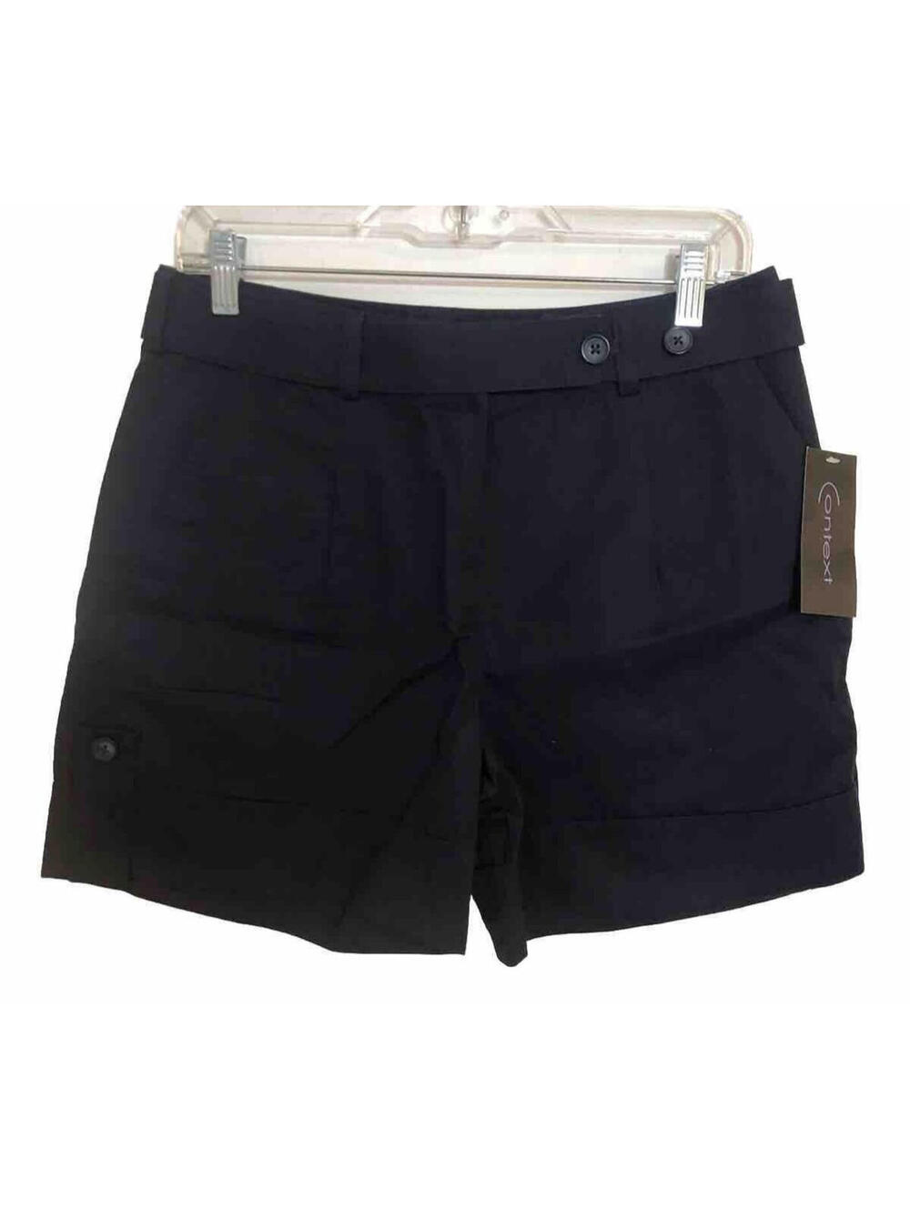 Context New Womens 6 Shorts Navy Blue Partial Belt Cuffed Pockets